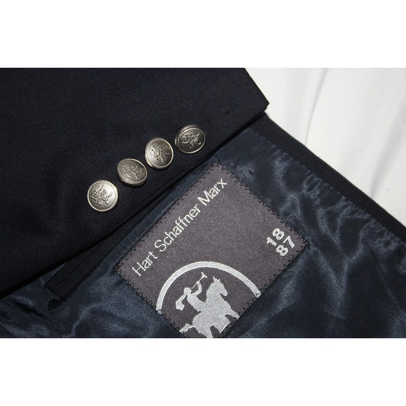 HART SCHAFFNER MARX Men's 50L Navy Wool Cashmere Sport Coat Silver Buttons